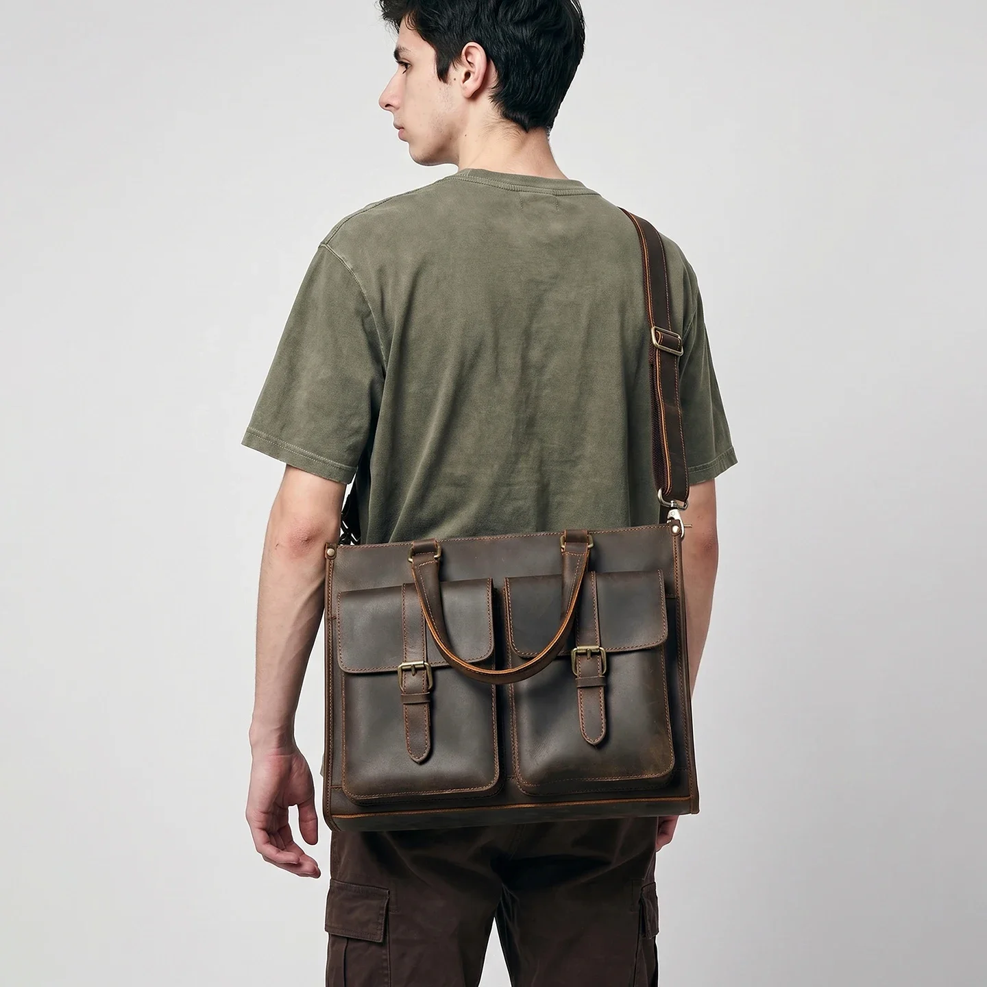 Leather Work Bag Mens - 빈티지 정품 가죽 남성 크로스바디 숄더