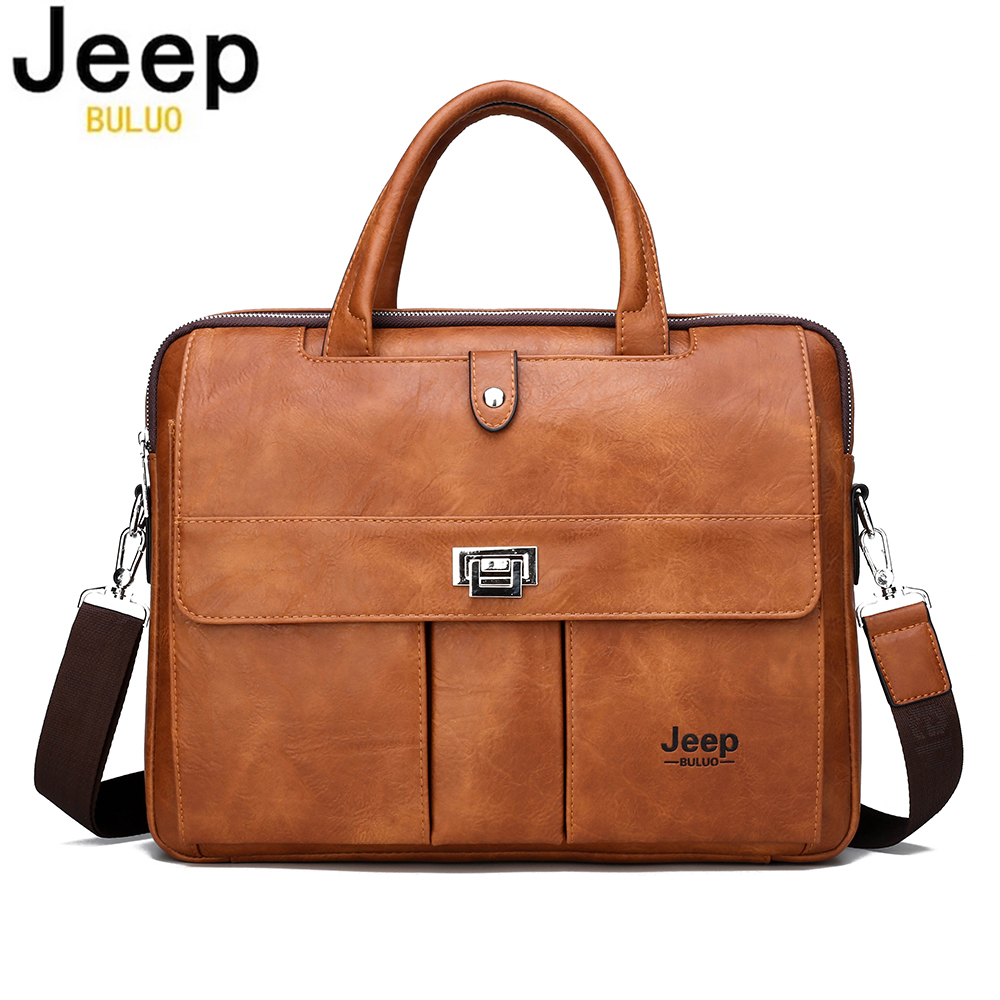 Leather Work Bag Mens - Jeep Buluo 남성용 가죽 서류가방 14인치