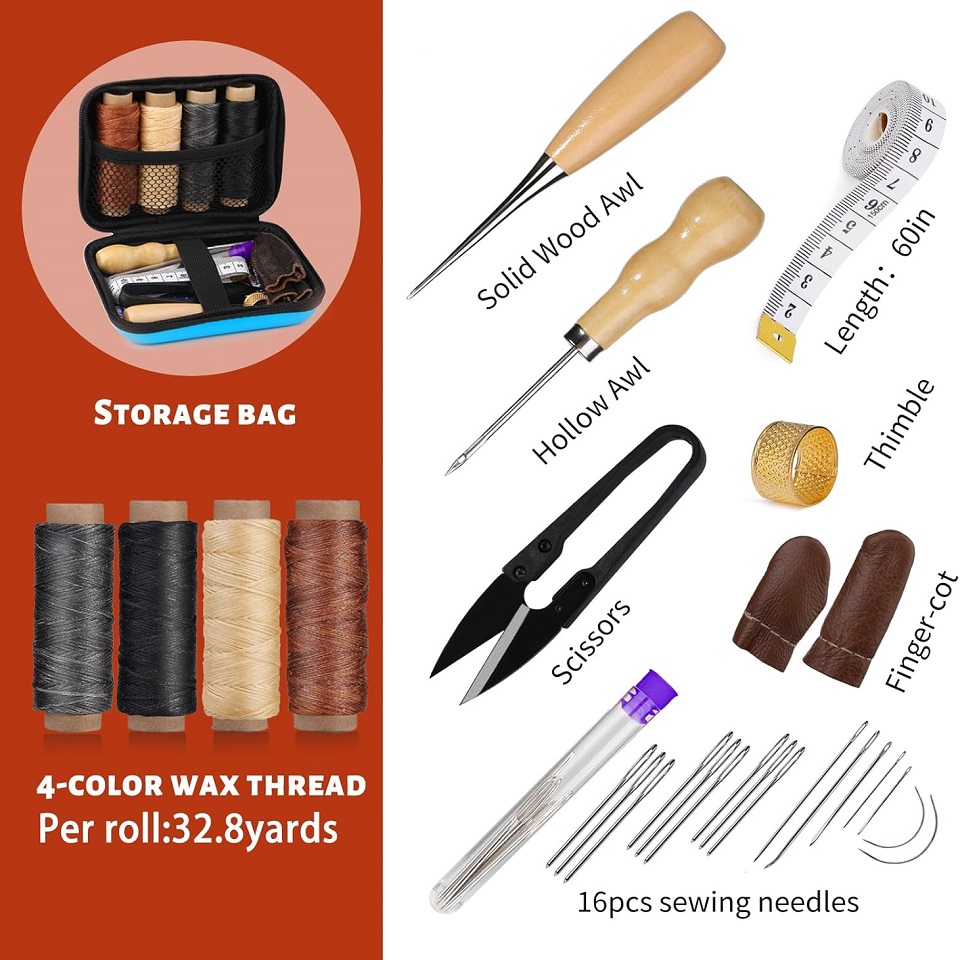 BUDDUR 가죽 재봉 도구 키트, 왁스 스레드 및 바 - Leatherwork Awl 리뷰 및 가격