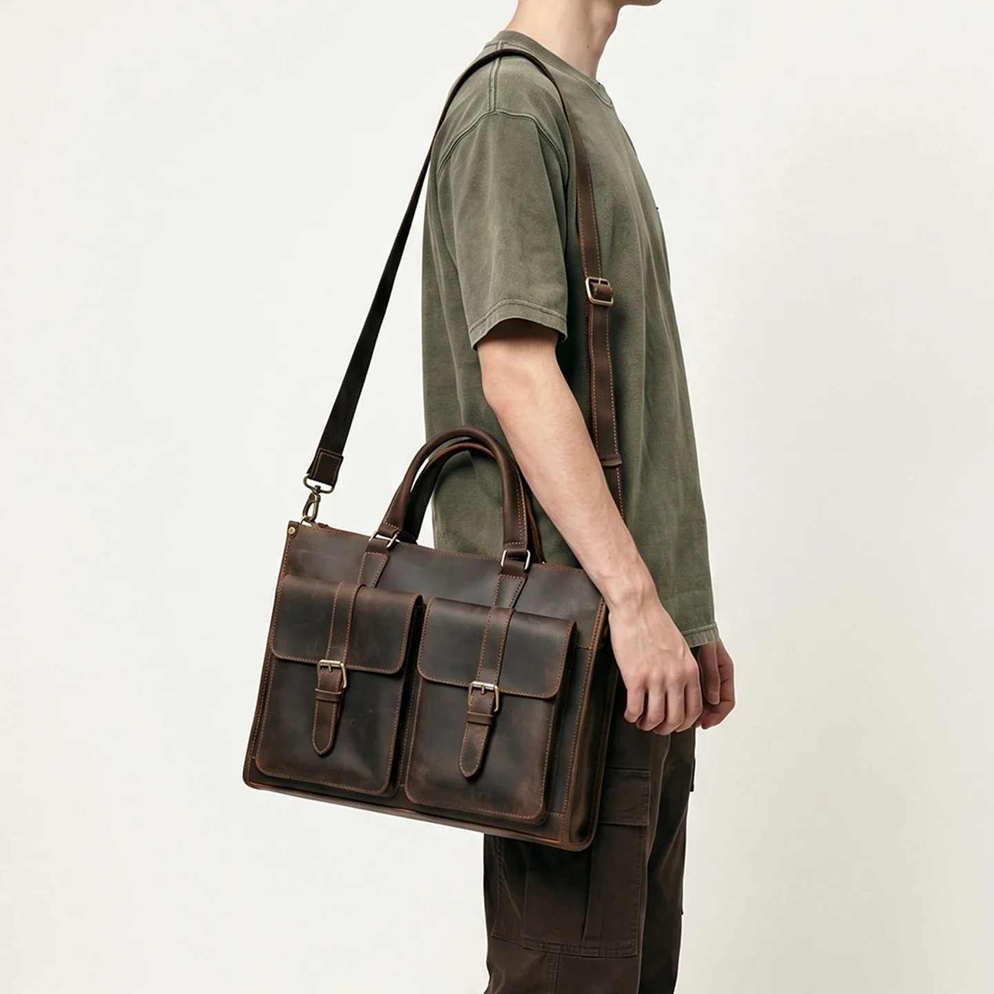 빈티지 정품 가죽 남성 크로스바디 숄더 브리프케이스 크 - Leather Work Bag Mens 리뷰 및 가격