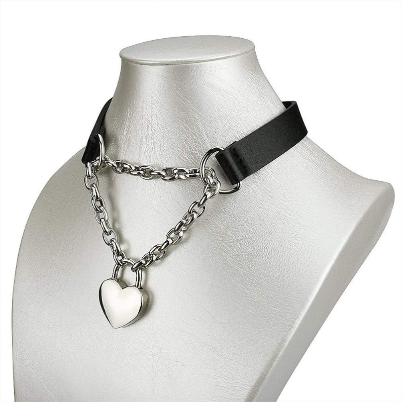 여성용 고스 초커 목걸이, 블랙 초커, 하트 자물쇠,  - Leatherwork Rings 리뷰 및 가격