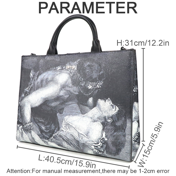빈티지 피규어 아트 프린트 PU 가죽 토트백 여성용 탑 - Leather Work In Art 리뷰 및 가격