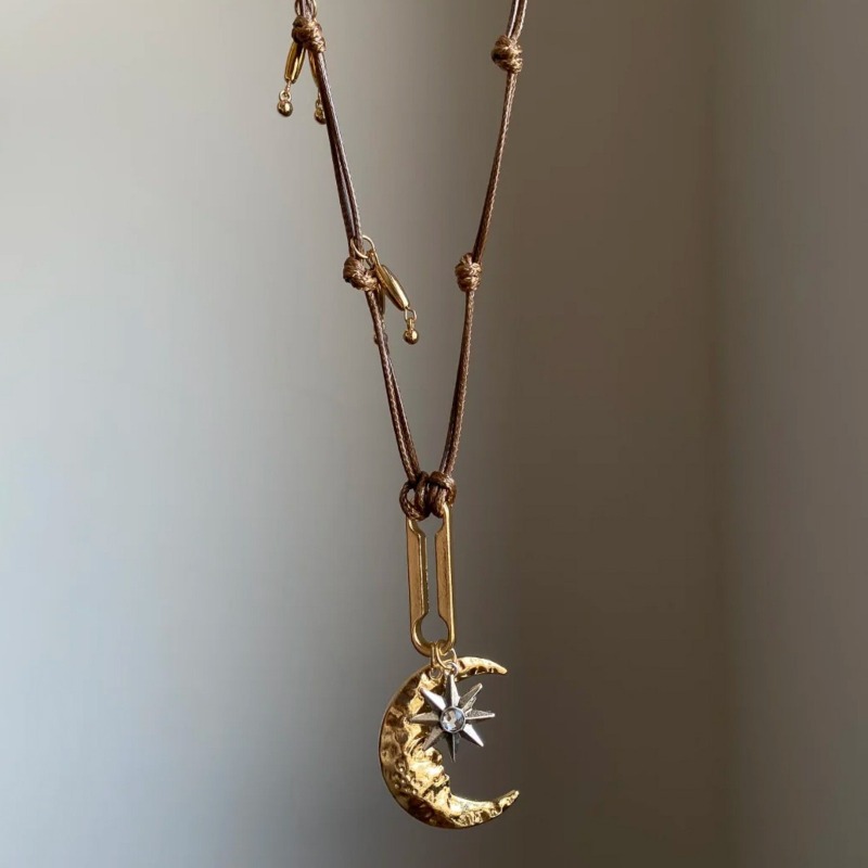 여성을위한 빈티지 골드 컬러 문 스타 펜던트 목걸이 브 - Leatherwork Rings 리뷰 및 가격